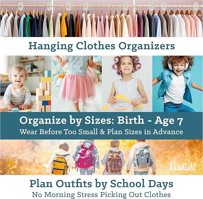 Days of The Week Clothes Organizer, Modish Labels Weekly Monday Through Friday Kids Closet Organization, Hanging School Clothes Organizers Sets, Girl Boho Vintage Blue Floral Children Room Décor