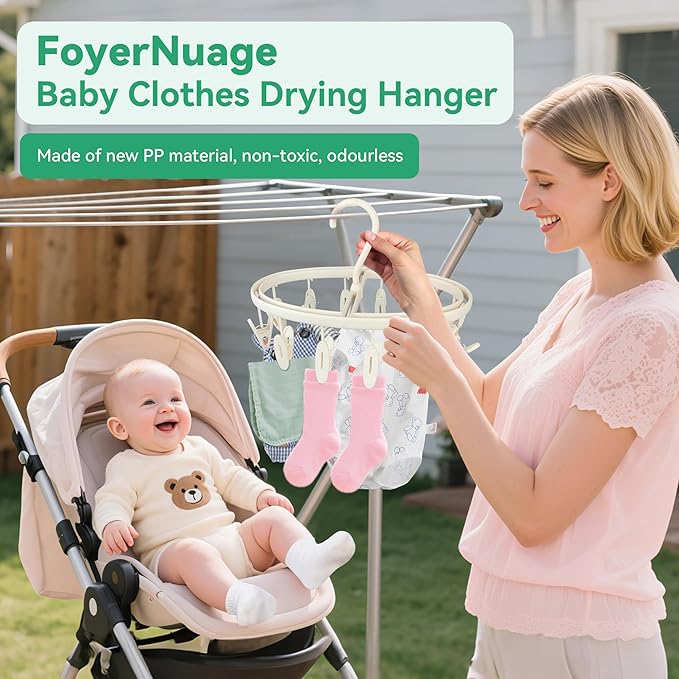 Premium Portable Travel Foldable Clothes Drying Hanger with 12 Clips, Anti-Rusty Plastic Drying Rack for Socks, Lingeries, Delicates and Baby Clothes
