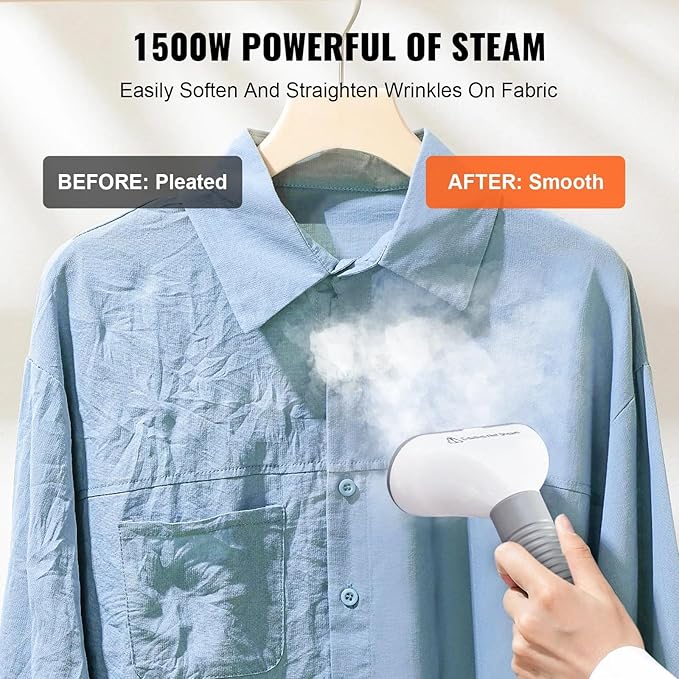 Standing Steamer with Garment Hanger, 1.7L Water Tank for 90min Continuous Steaming, Heats in 45 Seconds, Double-Insulated Steam Hose