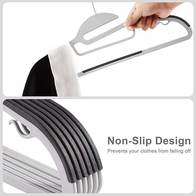 VECELO 25 Pack Coat Hangers, Premium Quality Plastic Suit Clothes Hanger, Non-Slip, Heavy-Duty, S-Shaped Opening, 360º Swivel Hook, Space-Saving for Bedroom Closet