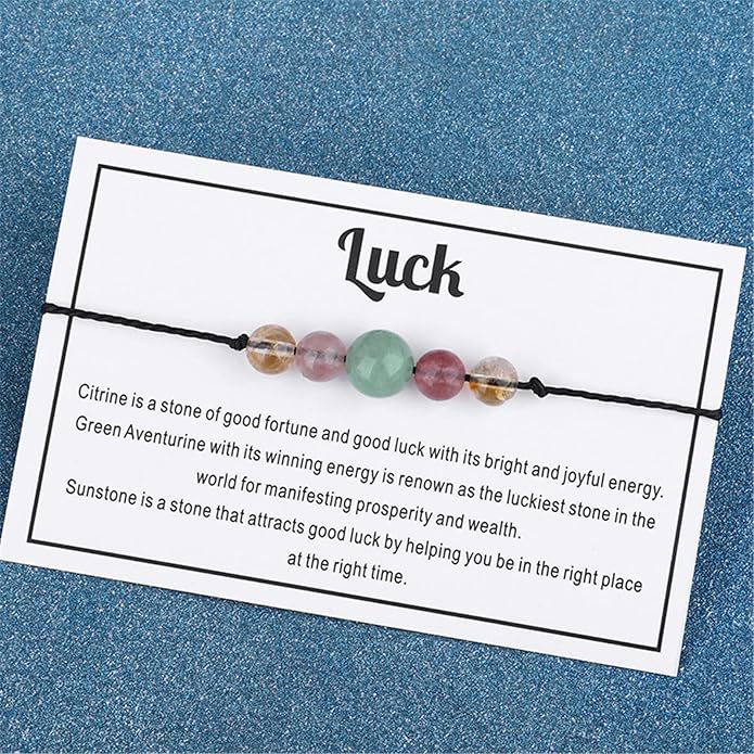 Caiyao Chakra Crystal Tiger Eye Bead Bracelet with Wish Card for Women Adjustable Spiritual Stone Braide String Bracelet Yoga Meditation Jewelry Gift