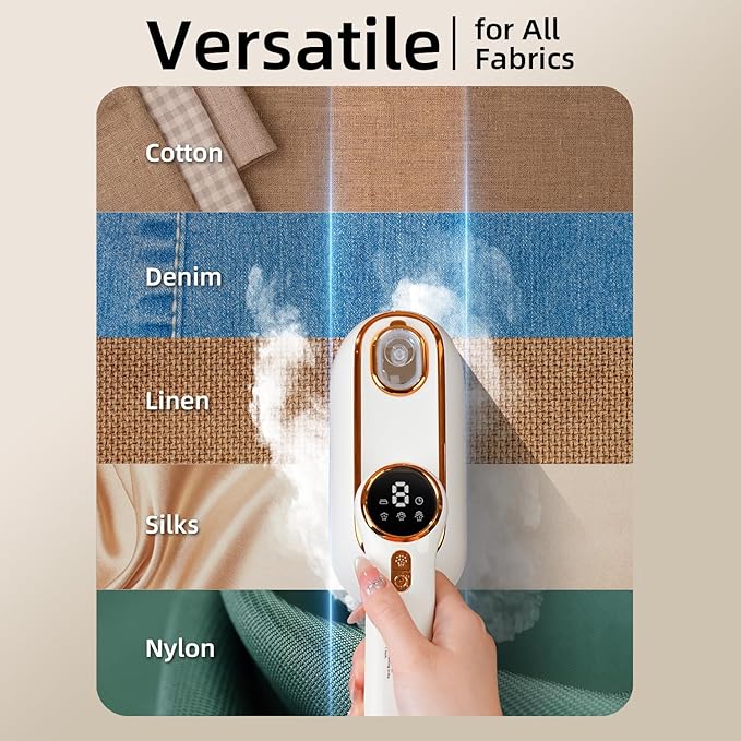 Travel Steamer & Iron for Clothes – Handheld Clothing Steamer, 10s Fast Heating, 4 Modes, LCD Display, 180° Swivel Handle, Garment Steam Wrinkle Remover 2-in-1 for Home and Business