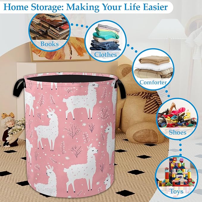 Cute Alpaca Laundry Basket Collapsible Laundry Hamper Oxford Storage Bin for Clothes Storage, Toy Organizer, Books and Sundries 16" X 20.8"