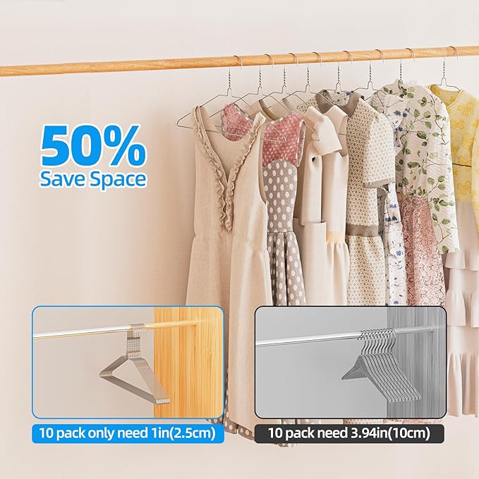 Metal Wire Hangers 50 Pack, Ultra Thin Space Saving Clothes Hanger, Standard Size for Coats, Shirts,Suits, Pants, Skirts, 16 inch