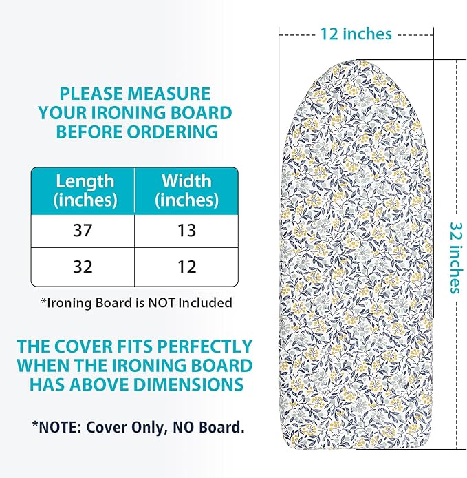 Seiritex Table Top Ironing Board Cover 12 x 32 inch, 3 Layers Small Iron Board Cover, Heat Reflective Thick Padding with Elasticized Edges (Flora)