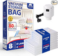 Vacuum Storage Bags with Electric Pump, 8 Pack (4 Large and 4 Super Jumbo), Heavy Duty Reusable PA+PE Space Saver Bags for Bedding, Comforters, Blankets, Clothes, Home and Travel Storage