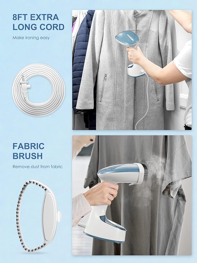 Reemix Steamer for Clothes, Folding Handheld Design Garment Wrinkles Remover, 20g/min Strong Penetrating Steam, 25-Sec Fast Heat-up, for Home, Office and Travel (Blue Gray)