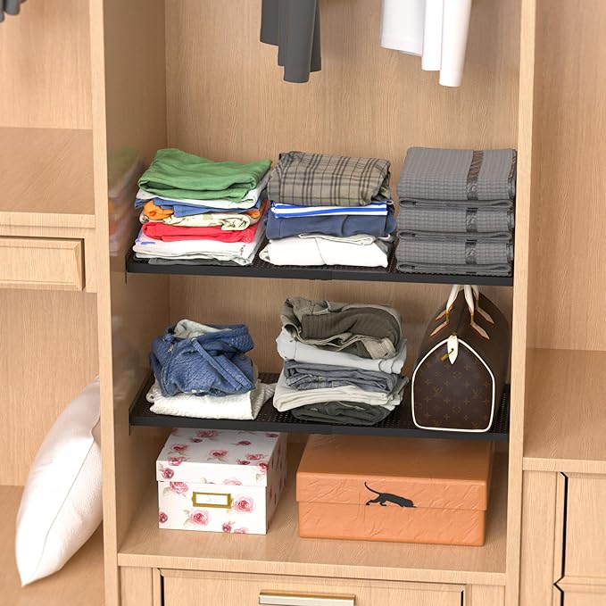 Adjustable Closet Shelves Organizers, Expandable for Cabinet Rack Storage Wardrobe Tension Shelving for Pantry Cupboard Kitchen (2 Perforated, W:7.87" x L: 17" to 31")