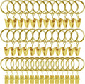 44 Pack Gold Curtain Rings with Clips, Curtain Hooks Hangers Clip Rings for Hanging Drapes Bows Hat, Drapery Rings 1 in I D, Fits up to 5/8 in Diameter Curtain Rod.