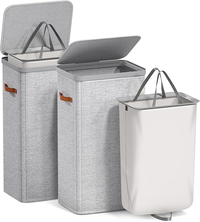 Sorbus Laundry Hamper with Lid - Collapsible Fabric Laundry Basket with Handles and Removable Laundry Bag – 26.5 Gallon (100 L) Dirty Clothes Hamper for Bedroom, bathroom and dorm - 2 Pack (Gray)
