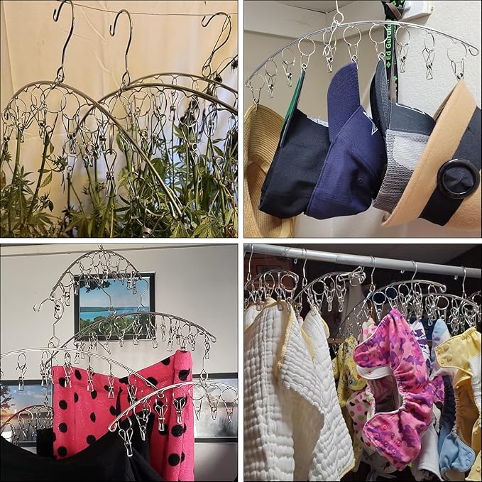16 Pack 14 inch Stainless Steel Drying Rack with 10 Clips, Sock Drying Rack with Windproof Clips, Stainless Steel Clothes Hanger for Bras, Clothes, Sock & Underwear Towels