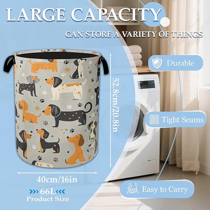 Dachshund Dog Laundry Basket Collapsible Laundry Hamper Clothes Toy Storage Bin for Bathroom Bedroom Room Decor 16" X 20.8"
