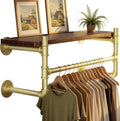 WEBI Wall Mounted Clothes Rack with Shelf,27" Industrial Pipe Clothing Rack with Shelf with Hanging Rod,Heavy Duty Iron Garment Rack Bar,Retail Display Clothes Rod for Laundry Room,Closet,Gold