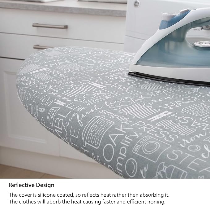 Simplify Ironing Board Cover | Scorch Resistant | Cotton | Thick Padding | Stretch Elastic Fit | Hook and Loop Fasteners | Cover ONLY | Grey