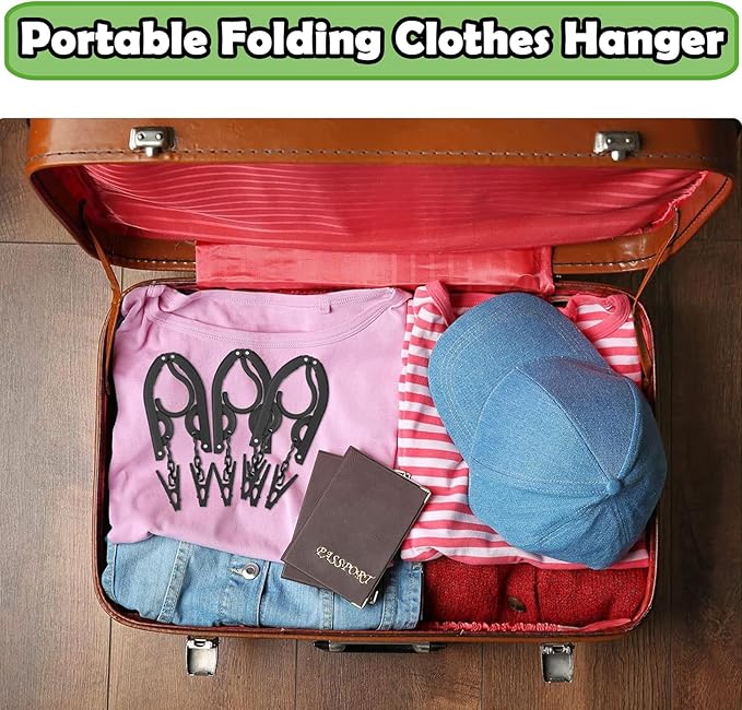 24 PCS Travel Hangers,Portable Folding Clothes Hanger,Travel Accessories Foldable Travel Hangers with Clips,Foldable Clothes Drying Rack for Travel,Black Plastic Non Slip Clothing Hangers