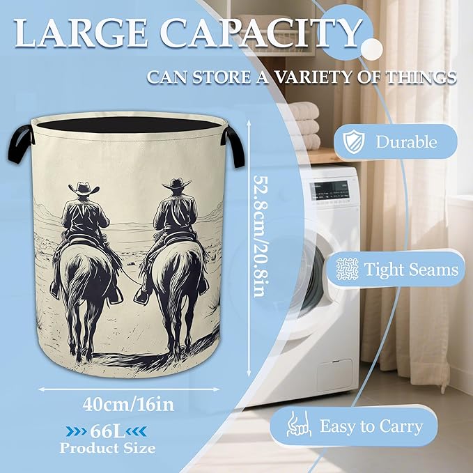 Western Cowboy Desert Riding Laundry Basket Collapsible Laundry Hamper Clothes Toy Storage Bin for Bathroom Bedroom Room Decor 16" X 20.8"
