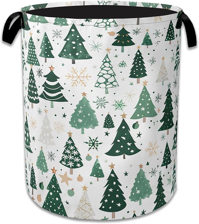 Christmas Tree Laundry Basket Woodland Collapsible Laundry Hamper Clothes Toy Storage Bin for Bathroom Bedroom Room Decor 16" X 20.8"
