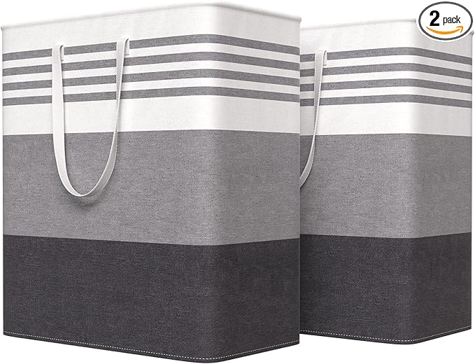 WOWBOX 2 Pack Laundry Hampers Baskets, Freestanding Dirty Clothes Hampers with Reinforced Handles & Cross Stitch & Waterproof Coating, for Laundry Bedroom Bathroom, 2 x 100L