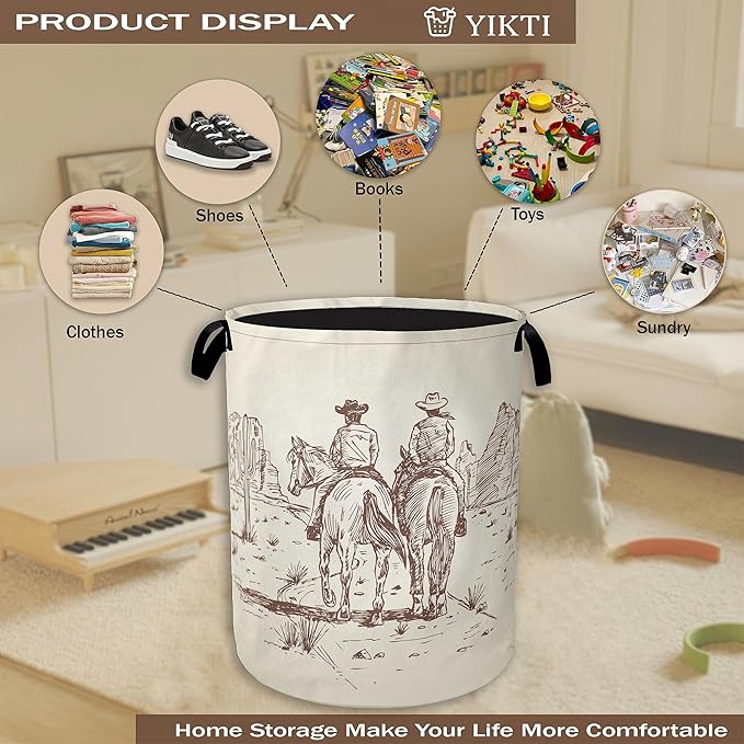 Western Cowboy Laundry Hamper,Vintage Clothes Hamper for Laundry,Waterproof Oxford Toy Storage Collapsible Hampers for Bedroom, Dorm Room,Bathroom,16x20 Inch