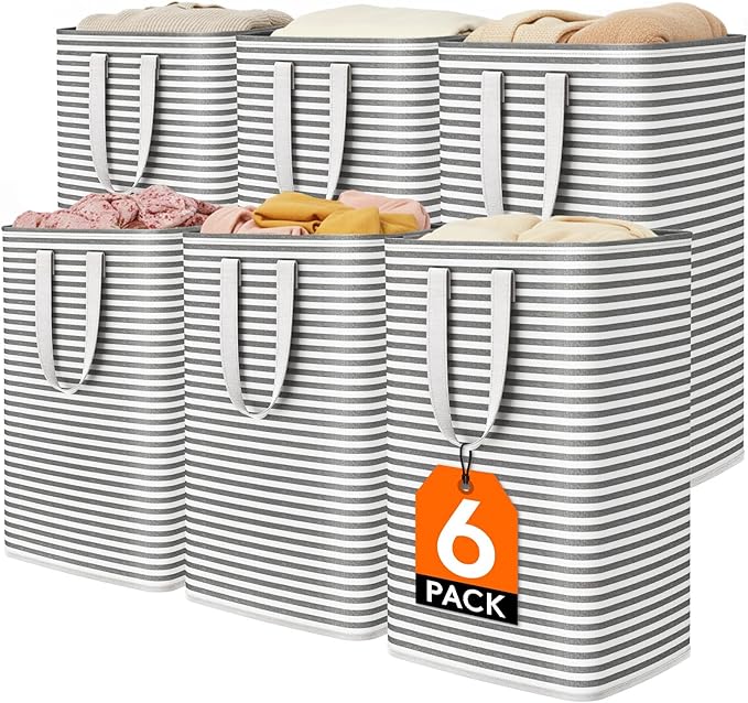 Lifewit 6 Pack Laundry Hamper Large Collapsible Laundry Baskets, Freestanding Waterproof Clothes Hamper with Easy Carry Handles in Laundry Room Bedroom Bathroom College Dorm, Black, 6 x 80L