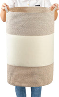 90L Jumbo Woven Laundry Hamper,17" x 17" x 24" Extra Large Laundry Basket for Blanket Storage,Tall Baby Nursery Hamper for Toys in Bedroom,Living Room Brown&White