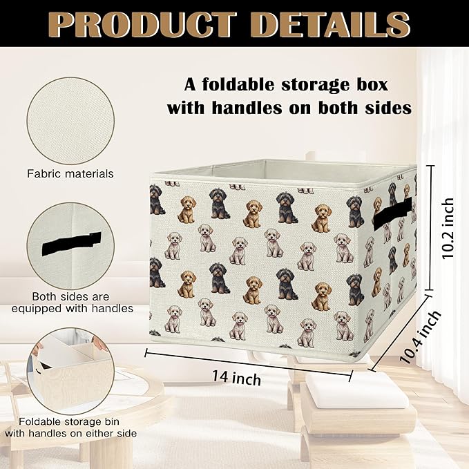 Cavapoo Gifts Storage Bins & Boxes with Handles, Dog Foldable Basket for Organizing Dog Lovers Owners, Cavapoo Christmas Collapsible Laundry Hampers for Bedroom Bathroom Clothes Toys Books