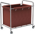 Commercial Laundry Cart with Wheels, 400L Heavy Duty Laundry Cart on Wheels for Home & Hotel, Waterproof Oxford, Sturdy Steel Frame, Easy to Install(Brown)