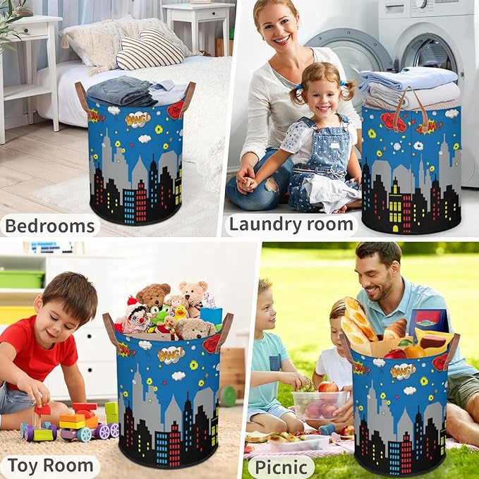 Boys Laundry Hampers for Bedroom Spider Web Collapsible Sturdy Dirty Clothes Basket with Handles for Kids Room Bathroom Living