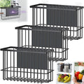 Menkxi 3 Pcs Magnetic or Adhesive Refrigerator Organizer Magnetic Baskets Kitchen Holder for Refrigerator Metal Shelf Rack Storage with 2 Types of Installation(Black)