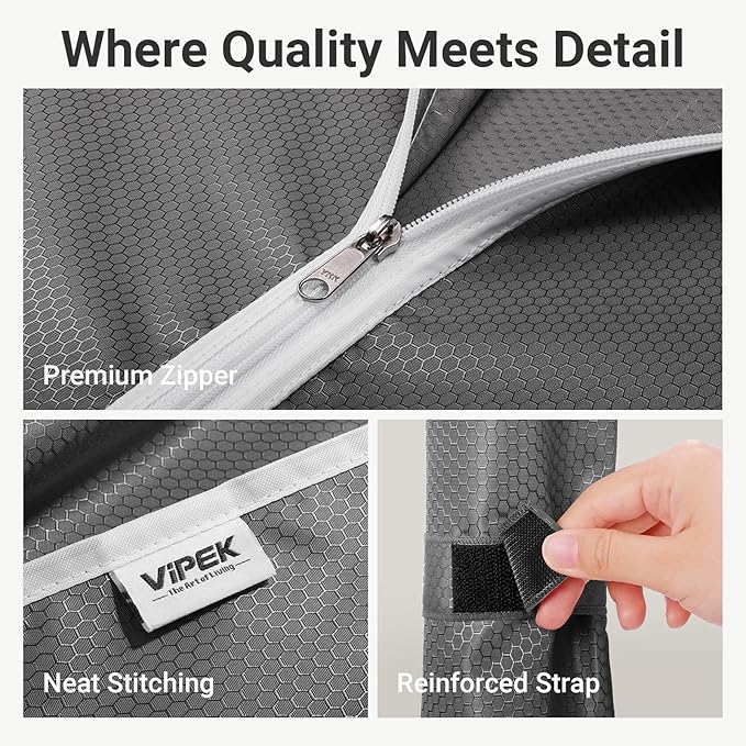 VIPEK Cover ONLY for V2/V2S/V7/R4/R3 Plus Clothes Rack, Dustproof Zippered Polyester Fabric Cover, Sturdy, Wrinkle Resistance, Breathability Keep Garments Dry, 46.1" L X 17.7" W X 75.2" H, Gray