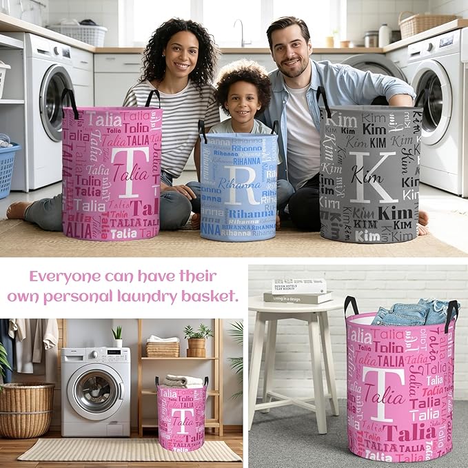 Custom Name Laundry Hamper, Personalized Laundry Baskets with Name for Boys Girls Women Men, Customized Collapsible Dirty Clothes Hamper with Handles Storage Gifts for Bathroom Bedroom Living Room