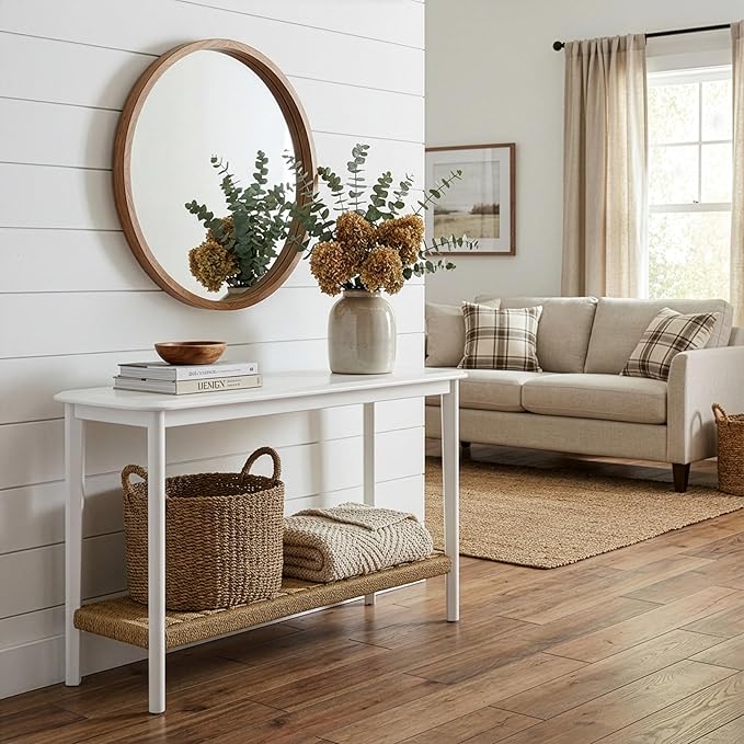 Alaterre Furniture Calais Console Table - 48 Inch 2-Tier Entry Table with Storage Shelf - Wooden Entryway Furniture for Living Room, Hallway, or Foyer - Behind The Couch Living Room Furniture (White)