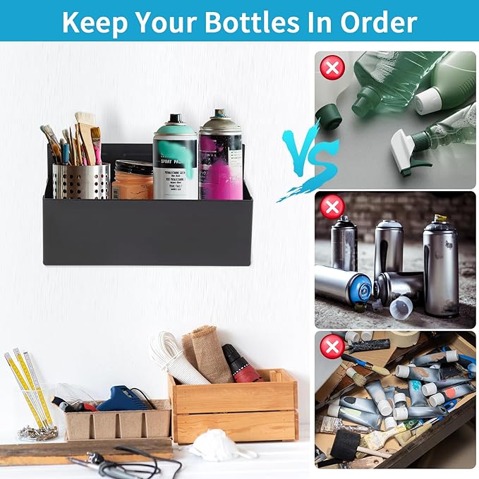 Magnetic Aerosol Spray Can Holder, Magnet Toolbox Bottle Holder, Tool Box Storage Rack for Garage and Home, Craft Workspace, Mechanic Paint Bottle Can Organizer, Black, 3"x8.3"
