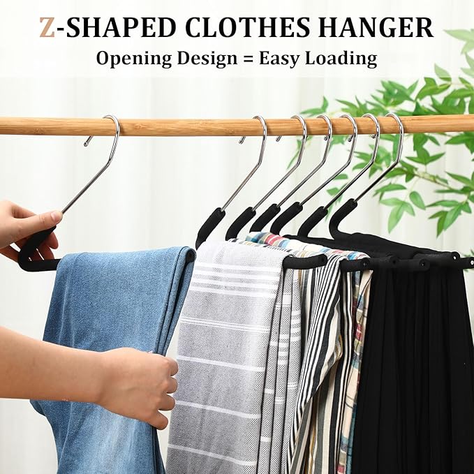 Open Ended Padded Pants Hangers Non Slip Foam Sponge Coated Pant Hangers for Men and Women Plating Anti Rust Chrome Metal for Closet Jeans Slacks Towel Skirt Organizer, Black(50 Pack)