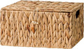StorageWorks Water Hyacinth Baskets for Organizing, Wicker Storage Basket with Lid and Built-in Handles for Living Room (Medium, 1 Pack)