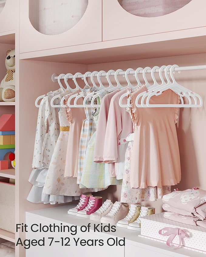 SONGMICS Kids Hangers 60 Pack, Plastic Baby Hangers for Closet, 14 x 7 Inches, for Children Aged 7-12 Years, Space-Saving, Non-Slip, Cloud White UCRP090W01