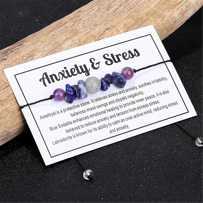 Caiyao Chakra Crystal Tiger Eye Bead Bracelet with Wish Card for Women Adjustable Spiritual Stone Braide String Bracelet Yoga Meditation Jewelry Gift