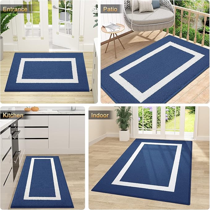 OLANLY Indoor Door Mat, 32x20, Non-Slip Absorbent Resist Dirt Entrance Mat, Washable Low-Profile Inside Entry Doormats for Entryway, Navy