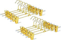Amber Home 20 Pack Shiny Gold 12 Inch Metal Pants Skirts Hanger, Sturdy for Slacks Trousers with 2 Adjustable Non Slip Clips and Swivel Hook (20 Pack)