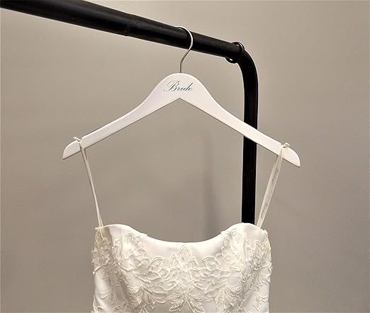 NAHANCO 17" Wooden Hangers, Bride and Groom Set, White with Black Imprint (2 Piece Set)