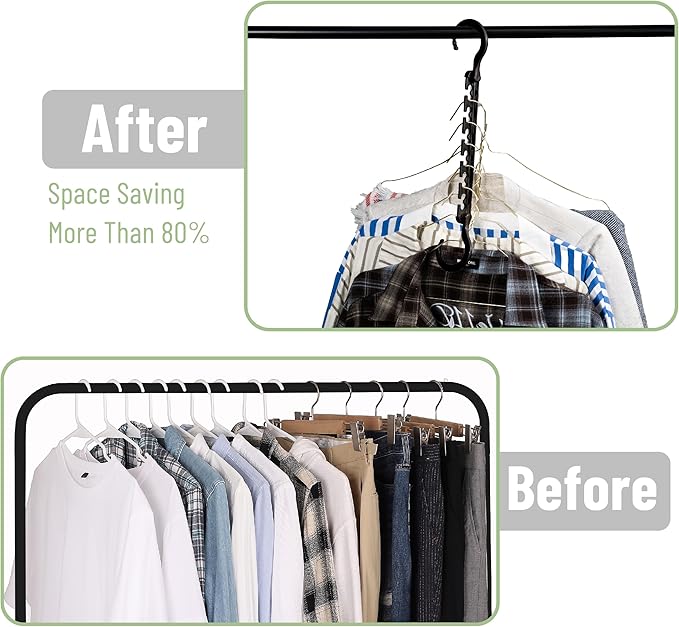 Mr. Pen- Space Saving Hangers for Clothes, 20 pcs, Black, Plastic Multi Clothes Hangers Space Saving, 6 Slots, 360° Rotating Hooks
