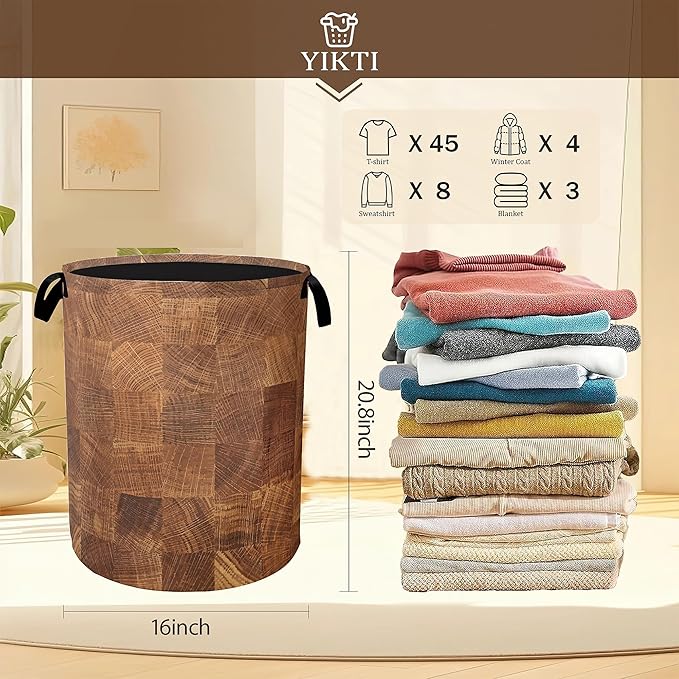 Wood Texture Pattern Laundry Basket,Rustic Farmhouse Clothes Hamper,Oxford Cloth Collapsible Nursery Hamper Storage Organization for Bedroom,Bathroom,Office,College Dorms,16x20 Inch