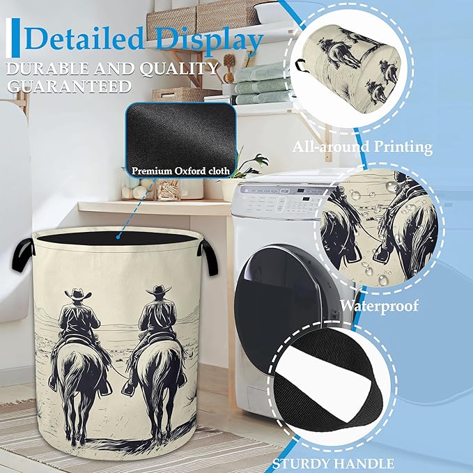 Western Cowboy Desert Riding Laundry Basket Collapsible Laundry Hamper Clothes Toy Storage Bin for Bathroom Bedroom Room Decor 16" X 20.8"