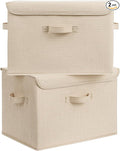 GRANNY SAYS Closet Storage Bins, Decorative Storage Boxes with Lids, Clothes Organizing Bins, Lidded Baskets for Toys, Clothing, Extra Large, Khaki, 2-Pack