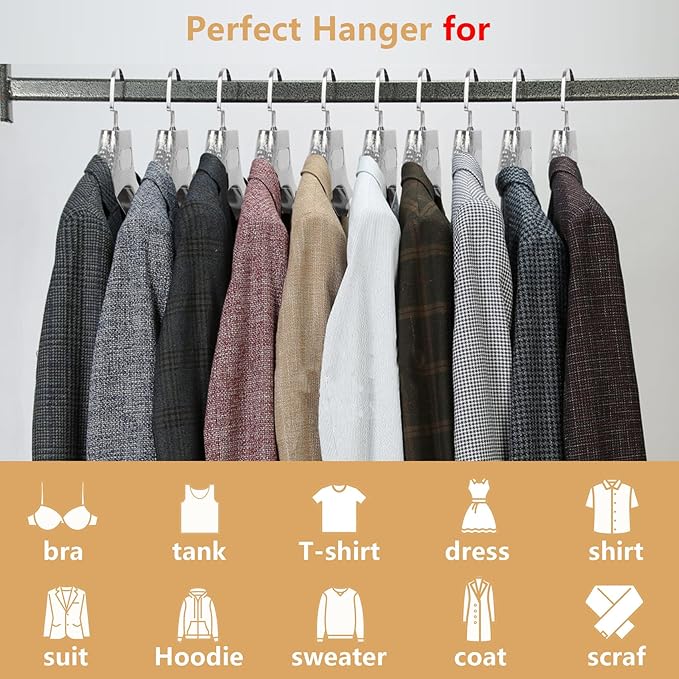 DEDU Suit Hangers for Men 20 Pack, Sweater Hangers No Shoulder Bump Non Slip Width 17.7", Plastic Clothes Hangers Silver Gray with Metal Hook