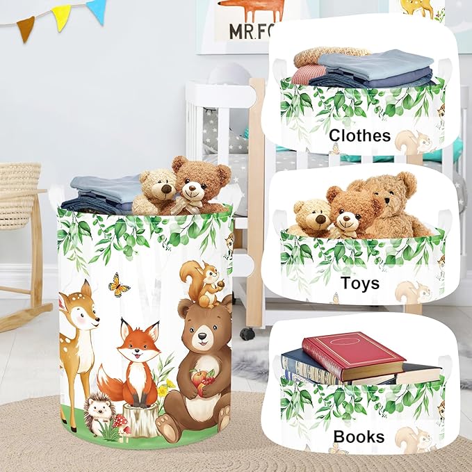 Jungle Animals Laundry Hamper Large Storage Basket Cartoon Wild Zoo Collapsible Parents Organizer Kids Toy Clothes Bins for Bedroom, Bathroom, Bear, 63L
