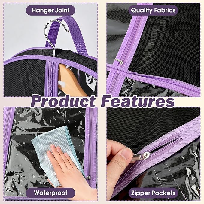 Cheer Garment Bags, Garment Bag, Hanging Clothes Bag,Waterproof Multifunctional Dust Cover with 4 Transparent Pockets & Business Card Bag,Install for Dance Costumes Storage Travel