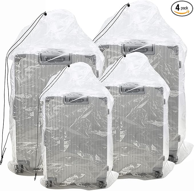 31x62 inches Extra Large Clear Drawstring Dust Covers Plastic Storage Bags Set of 4 Multi-Purpose for Storage and Keeping Luggage, Suitcase Good for Household Organizing Reusable