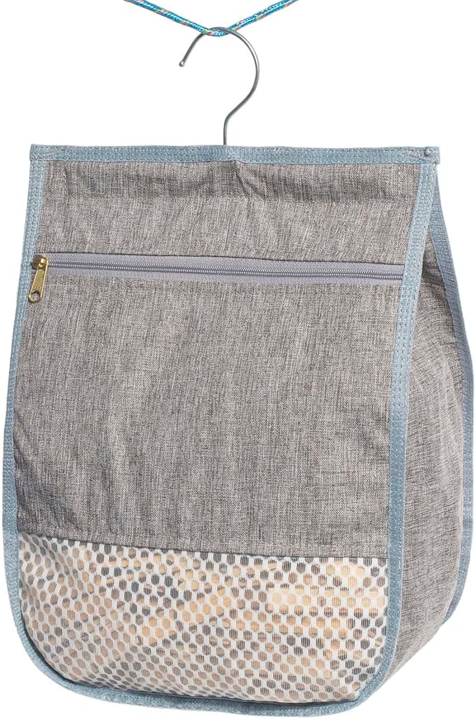 Laundry Clothespin Bag for Clothesline Outdoor, Clothes pin Bag with Zipper Closure, Large Opening, Large-Capacity Clothespin Storage Organizer with Hooks, Use YKK Zipper（Grey
