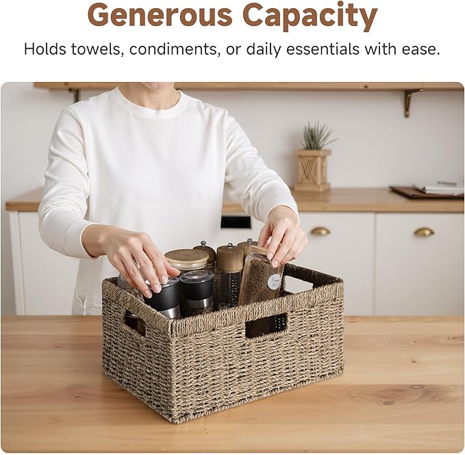 StorageWorks Large Wicker Baskets for Organizing, Seagrass Storage Basket with Built-in Handles for Pantry, Entryway, Living Room, 1 Pack